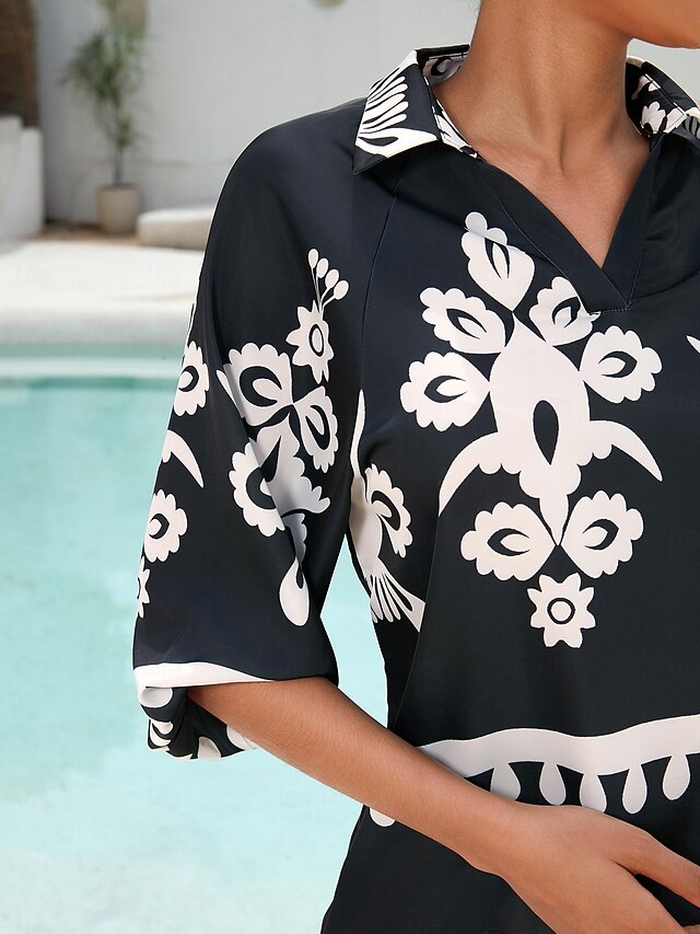 Women's Top Satin Raglan Sleeves Half Sleeve Modern Lapel