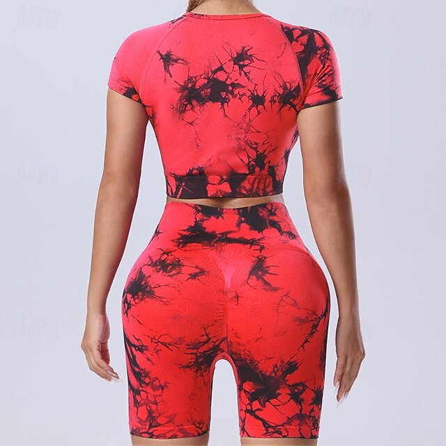 Women's 2 Pieces Workout Sets Shorts and Crop Top Tie Dye