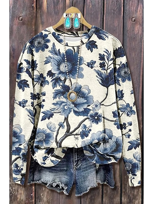 Women's Pullover Sweatshirt Floral Graphic Casual Long