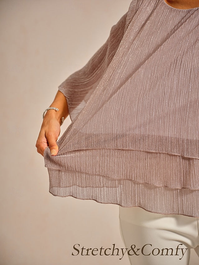 Women's Blouse Chiffon Tops Lace Tops Ruched Glitter Solid