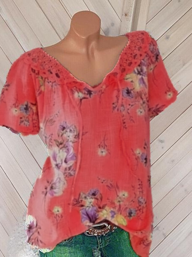 Women's White Elegant Lace Tops Eyelet Blouse Basic Floral