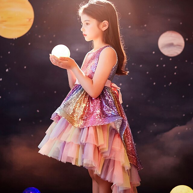 Girls' Kids colour Sequin Wedding Sleeveless Party Dress