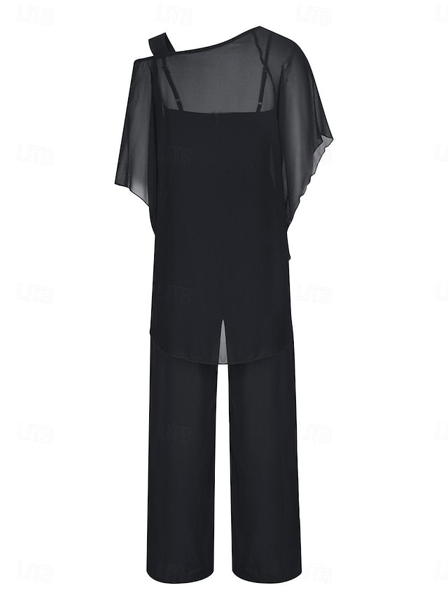 Women's Pants Sets 3/4 Length Sleeve One Shoulder Solid