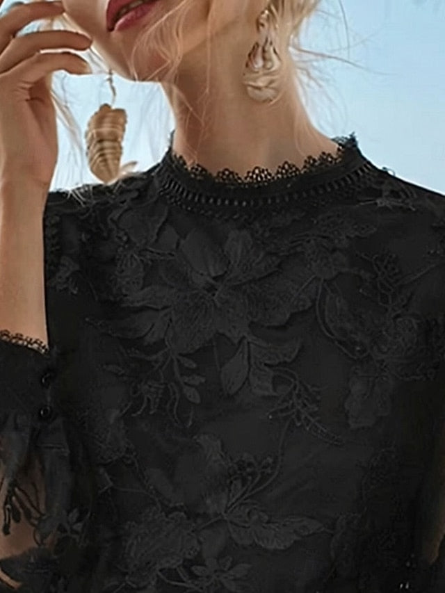 Women's Blouse Lace Solid Color Stylish Basic Casual Long