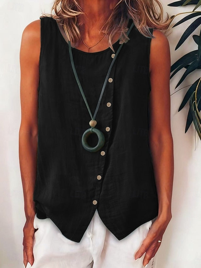 Women's Shirt Blouse Sleeveless Shirt Buttons Solid Color