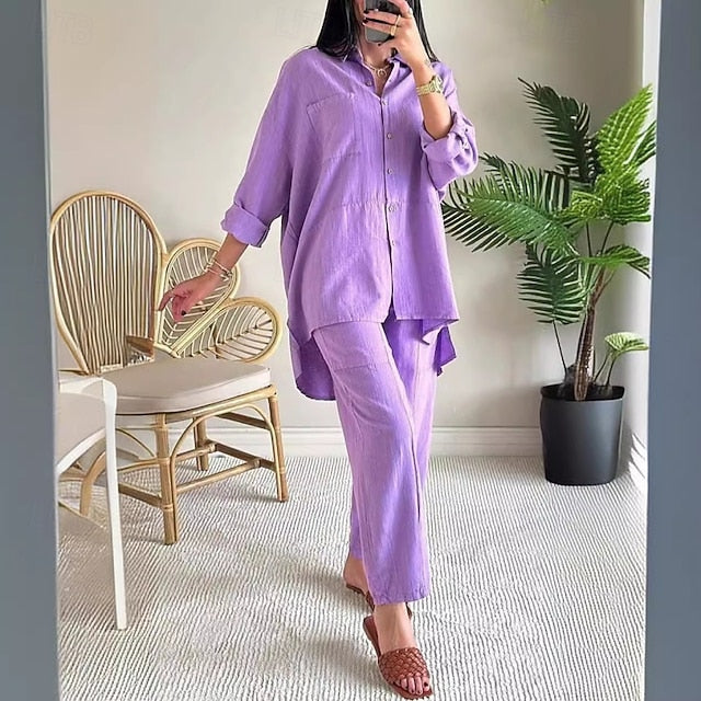 Women's Shirt Pants Sets Bolero Top Long Sleeve Shirt
