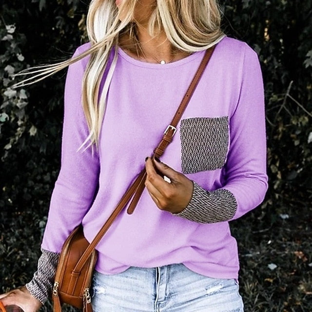 Women's T Shirt Print Plain Basic Long Sleeve Round Neck