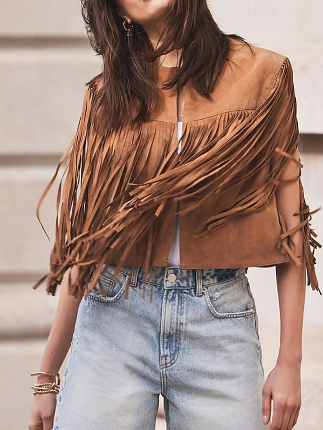 Women's Blouse Tassel Plain Western Sleeveless V Neck