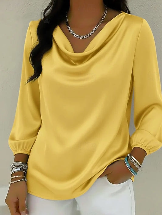 Women's Satin Shirt Dress Shirt Blouse Solid Color Elegant