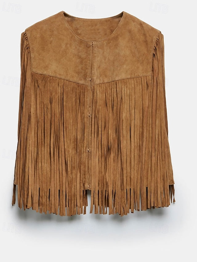 Women's Blouse Tassel Plain Western Sleeveless V Neck