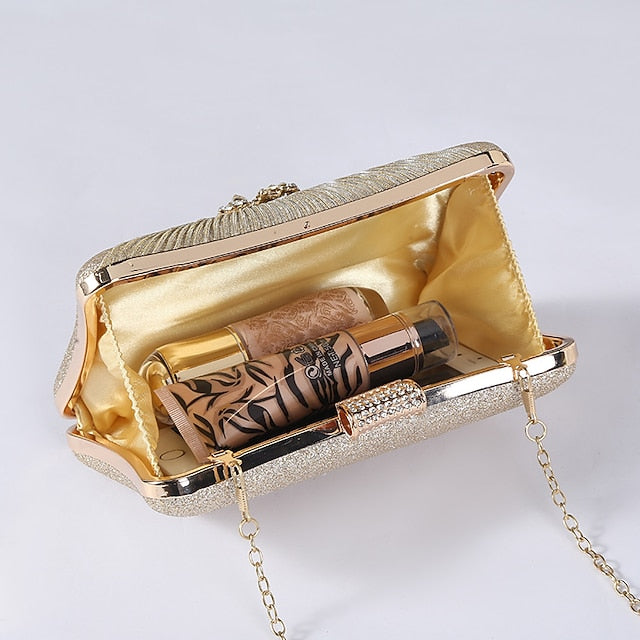Rhinestone Chain Strap Bag with Elegant Women's Gold Clutch
