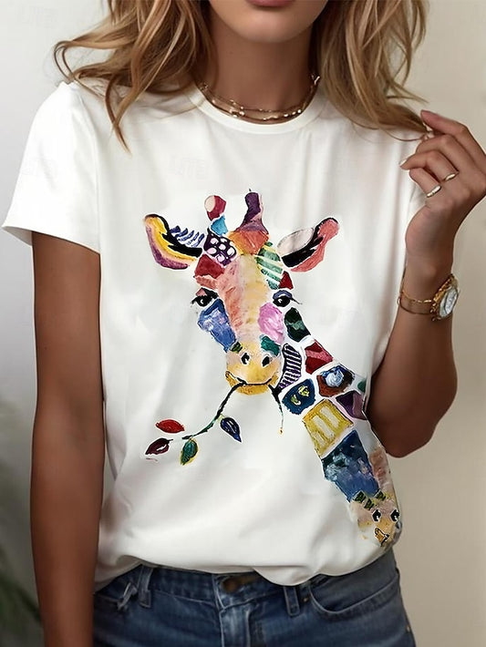 Women's T Shirt Print Graphic Animal Giraffe Vintage