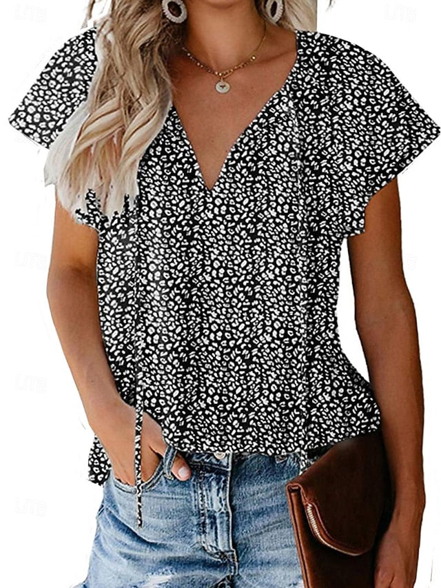 Women's Shirt Blouse Lace up Print Leopard Casual Short