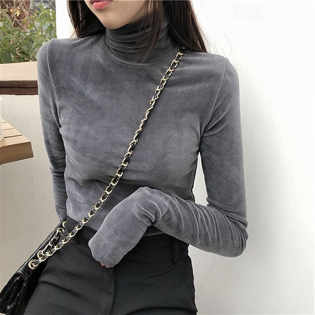 Women's Velvet Elegant Dressy Blouse Solid Color Plain