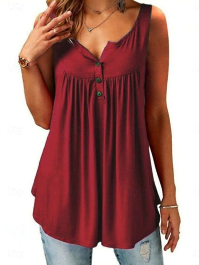 Women's Tank Top Ruched Buttons Plain Stylish Classic