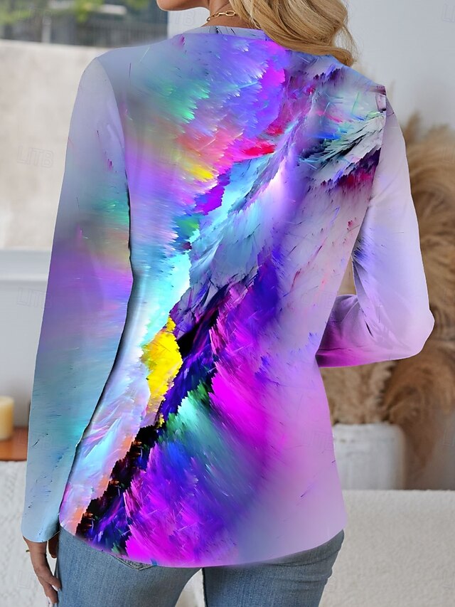 Women's T shirt Crew Neck Long Sleeve Tunic Color Gradient