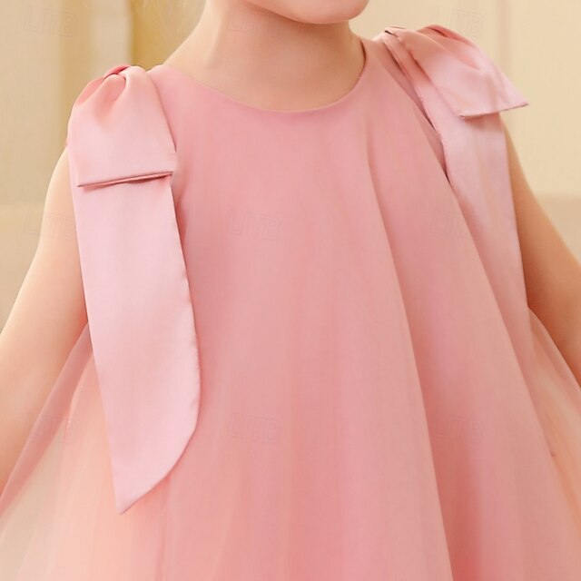 Solid Kids Party Dress Floral Sleeveless Color Girls'