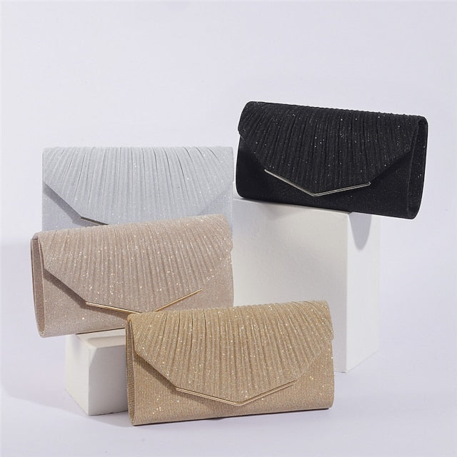 Clutch Evening with Metal Glitter Women's Elegant Bag Gold