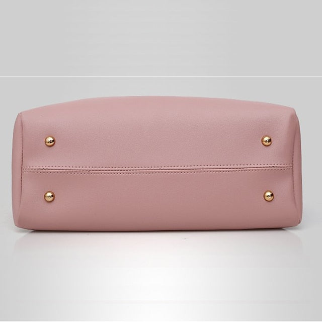 Leather Women's Set Tote 3-Piece Pink Faux - Handbag