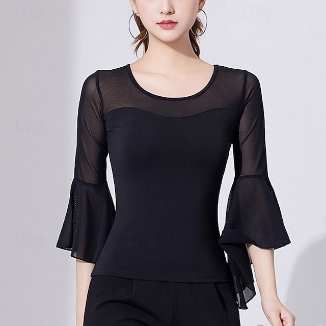 Latin Dance Top Printing Pure Color Splicing Women's