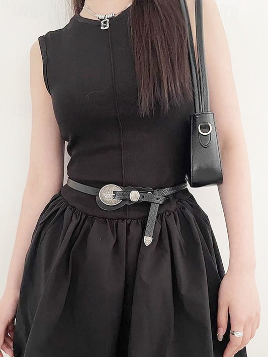 Leather Women's Faux Western with Carved Belt Vintage Waist