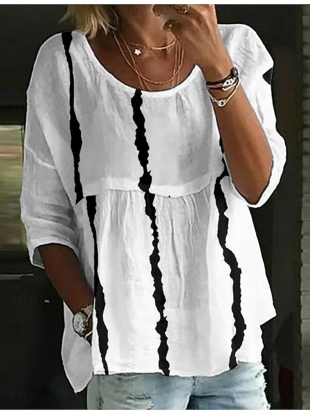 Women's Blouse Print Tie Dye Stylish 3/4 Length Sleeve Crew