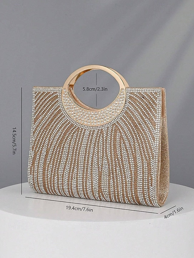 – Round Handle Clutch Evening Women's with Rhinestone Bag