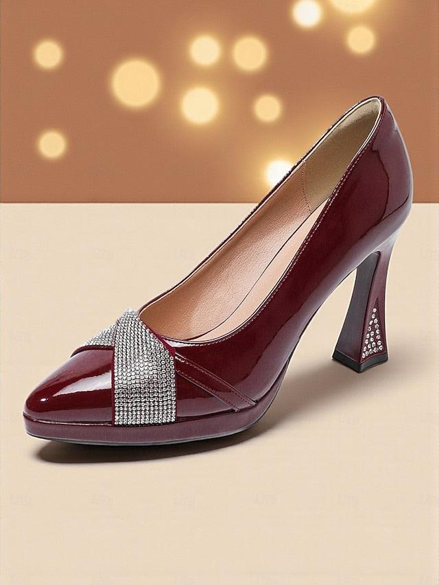 Heels Pointed Burgundy Toe Leather Women's Patent with
