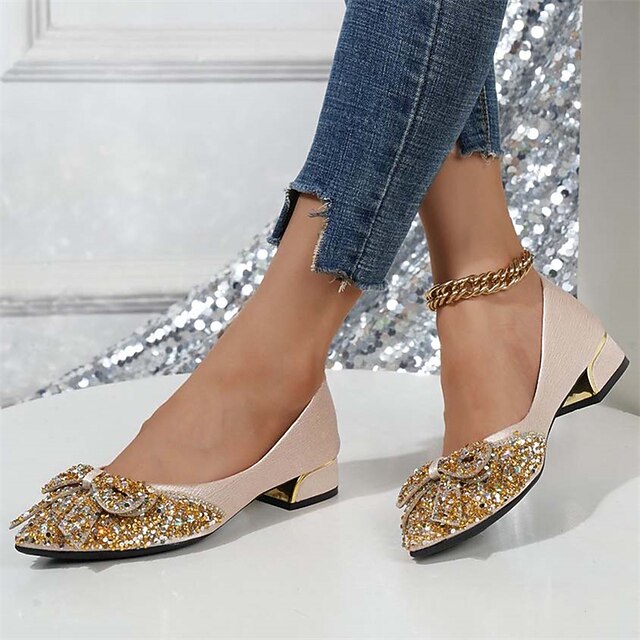 with Rhinestone - Flats Women's Elegant Bow Glitter Detail