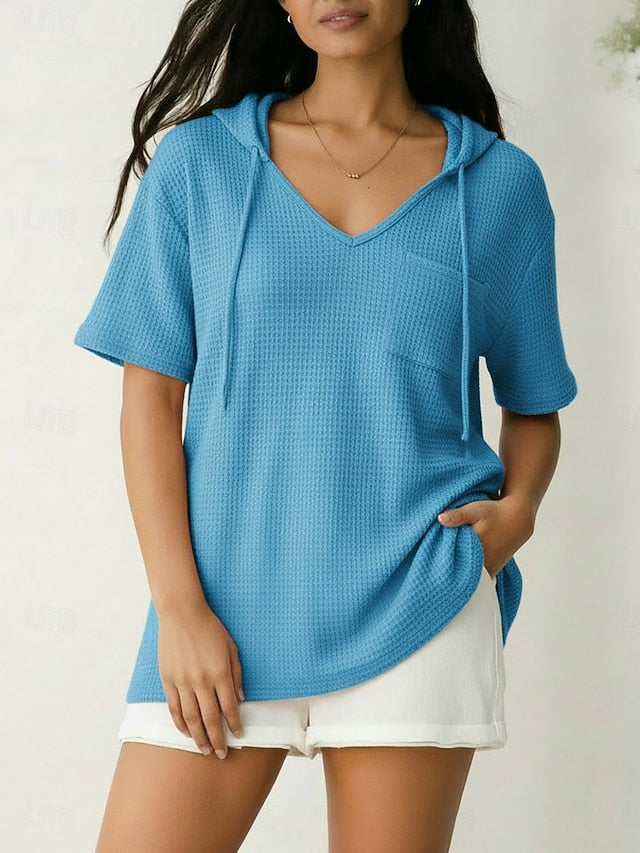 Women's Texture Blouse Waffle Knit Tops Graphic Plain