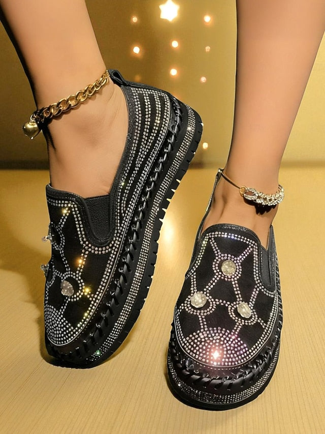 Rhinestone Red Sneakers Studs with Slip-On Platform Women's