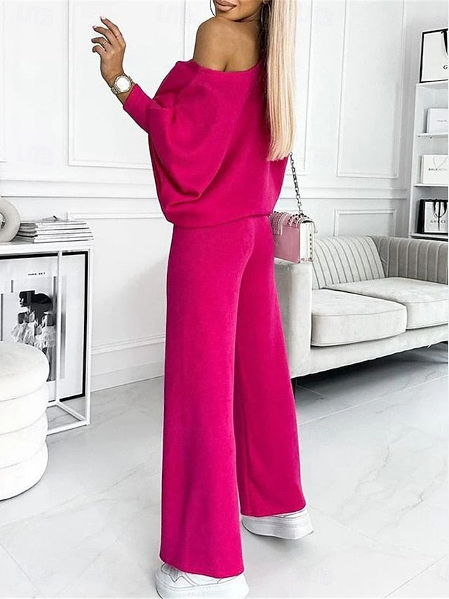 Women's Loungewear Set One-Shoulder Long Sleeve Top and