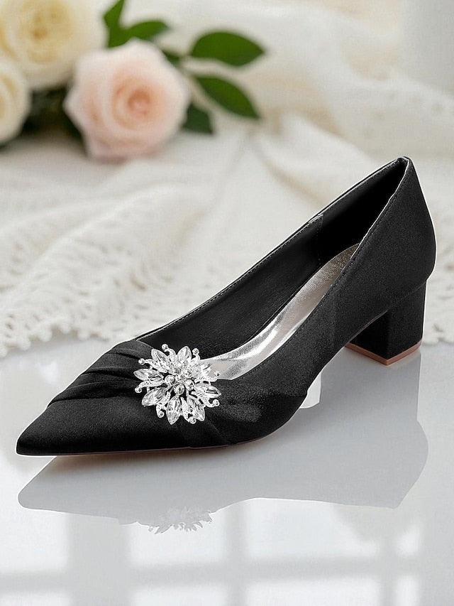 Low with Pumps Crystal Women's Block Heel White