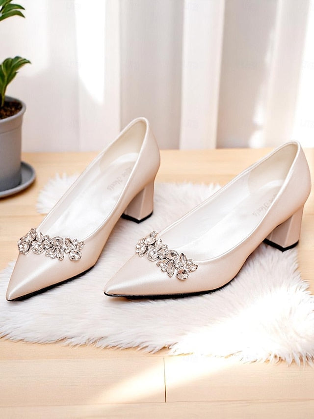 Pointed Women's Toe Wedding with Pumps Satin Champagne