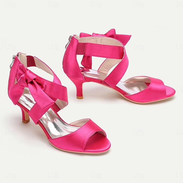 Bowknot Kitten Bridal Women's Wedding Shoes Open Heel