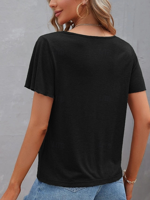 Women's T Shirt Tee Top Criss-Cross Hollow Out Plain