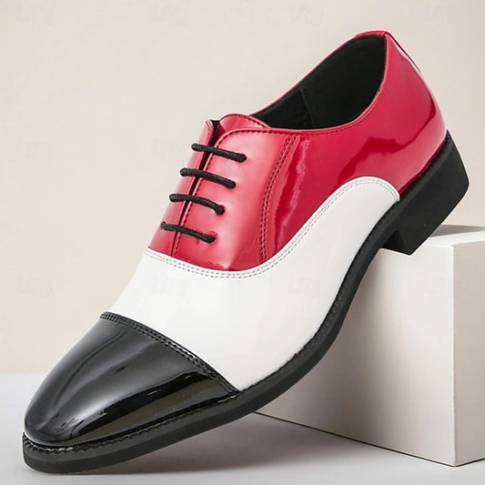 Patent and Red Leather Shoes Men's White Oxford –
