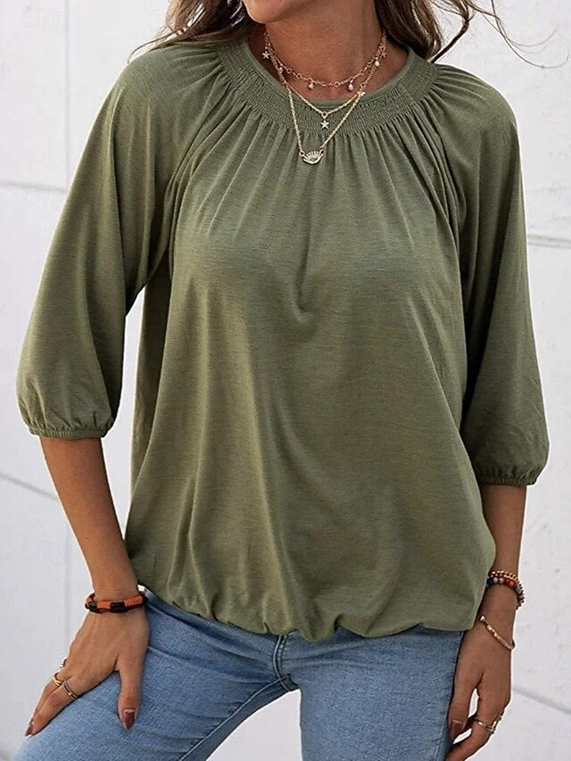 Women's T Shirt Plain Fashion Modern 3/4 Length Sleeve Crew