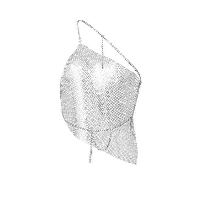 Metallic Backless Sparkle Camisole Body Chain Crop Tank Top