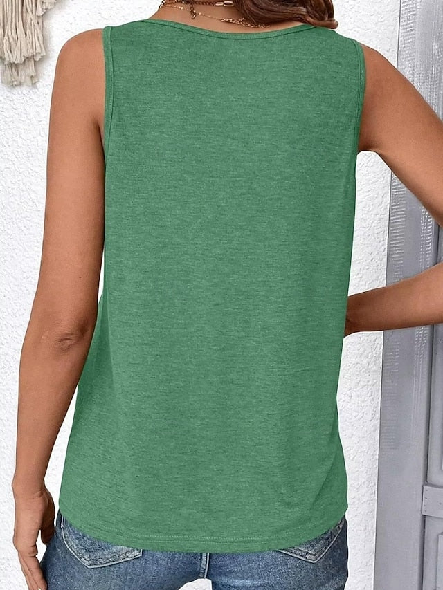 Women's Tank Top Sleeveless Shirt Tee Top Patchwork Plain