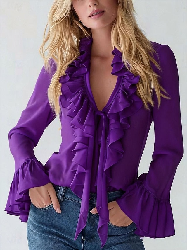 Women's Shirt Blouse Ruffle Shirt Ruffle Solid Color