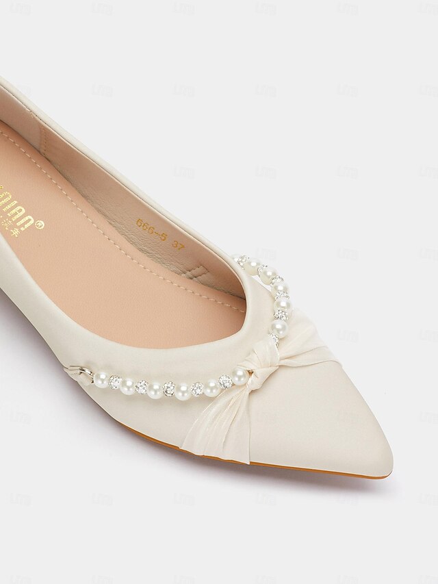 Embellished Low Pearl Elegant Pointed Flats Heel Women's -