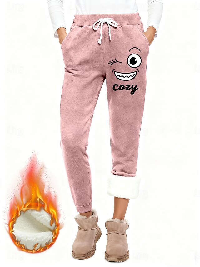 Women's Fleece Pants Chinos Fashion Basic Casual Full