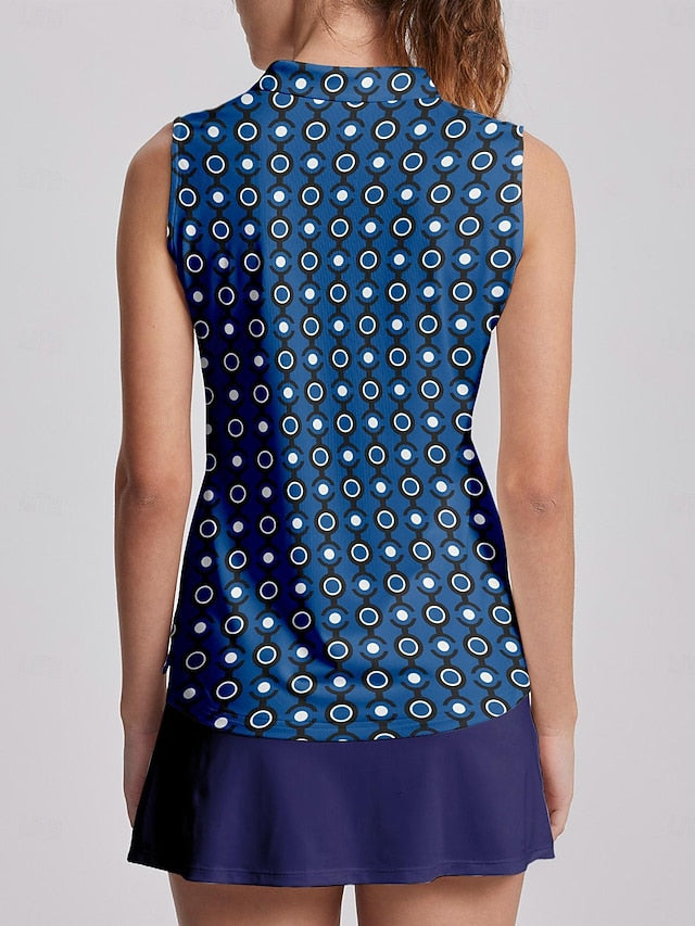 Women's Golf Polo Shirt Light Blue Sleeveless Top Paisley