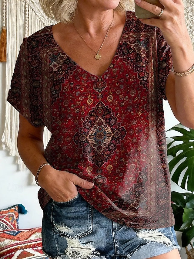 Women's T Shirt Print Graphic Geometric Vintage Stylish