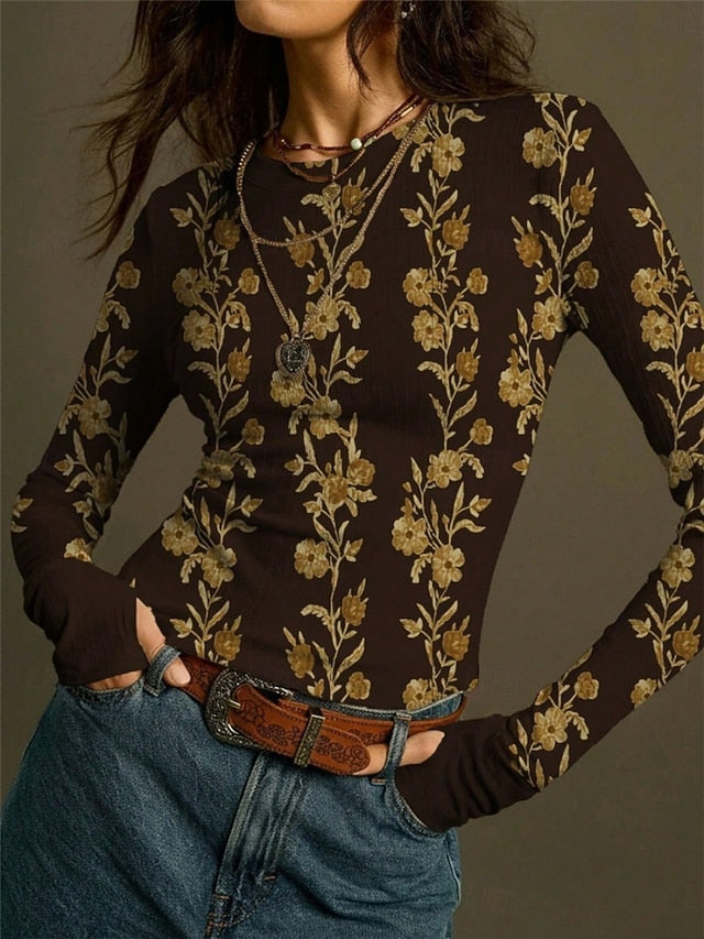 Women's Blouse Print Floral Vintage Stylish Casual Long