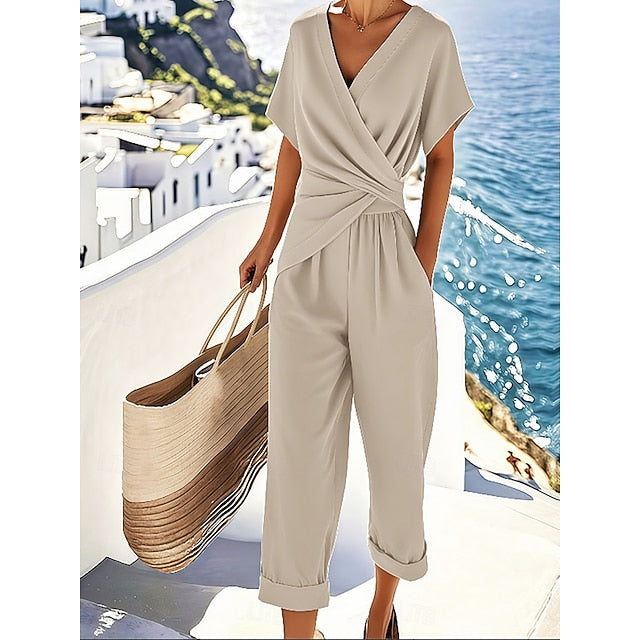 Women's Pants Sets Bolero Top Short Sleeve V Neck Plain