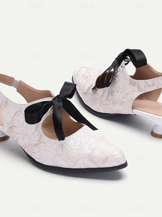 with Heels Slingback Vintage Lace Women's - Bow Elegant