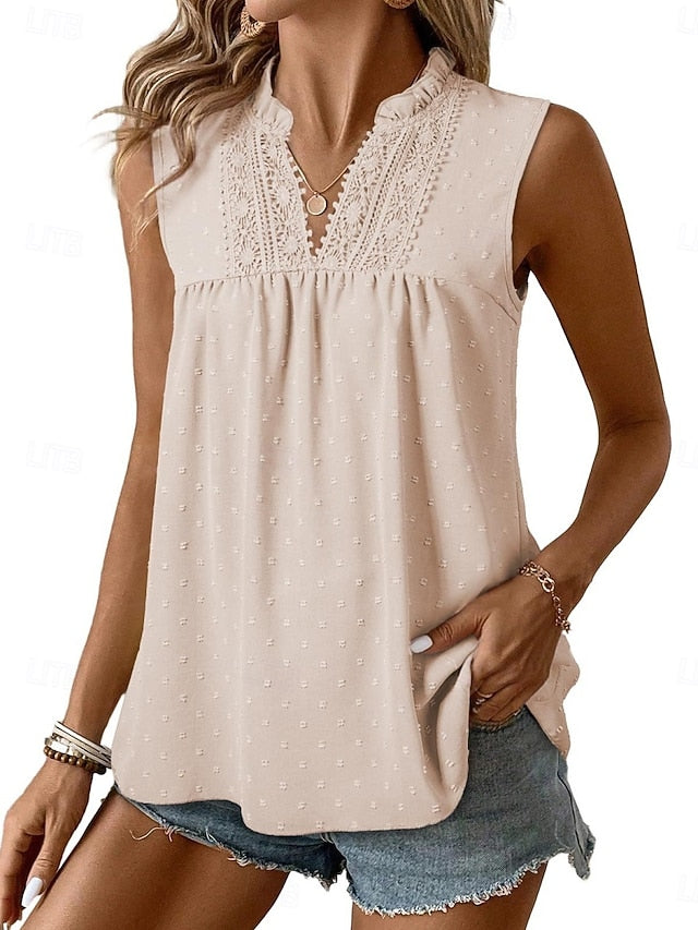 Women's T Shirt Tee Top Lace Patchwork Plain Fashion