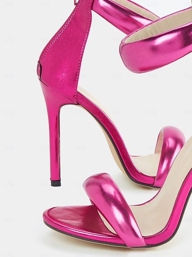 - Ankle Strap Fuchsia Heels Stiletto for Women Metallic